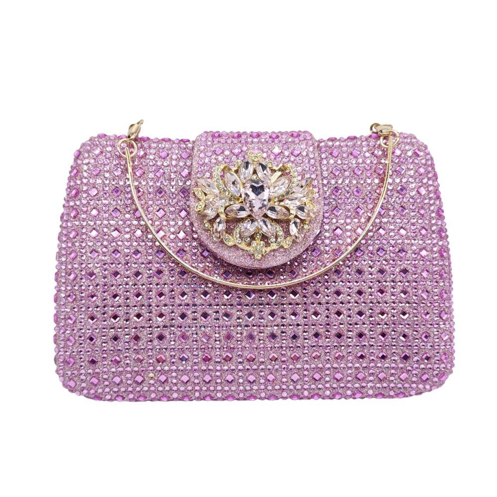 Túi clutch nữ đính đá pha lê dự tiệc sang trọng 19×13.5×4 cm — sâm panh chi tiết 17