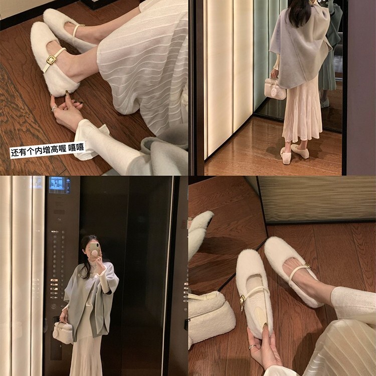 【澜柜】京都恋人~保暖棉鞋方头内增高扣带玛丽珍毛毛鞋女单鞋|undefined