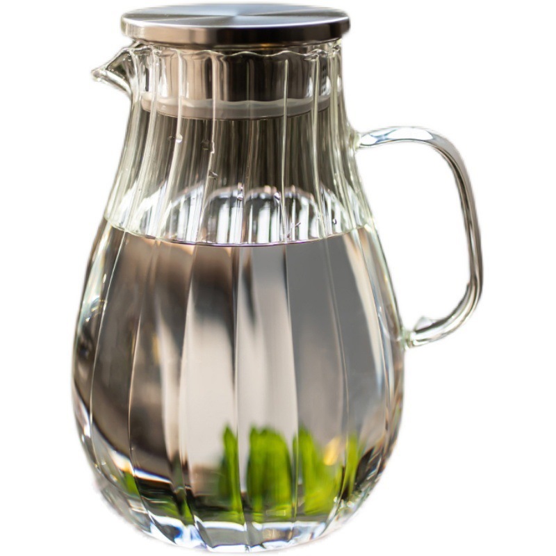 Creativo rayado gota de agua fría botella de agua borosilicato vidrio tetera hogar cubierta de acero inoxidable gran capacidad botella de agua fría