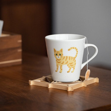官方正品日本进口美浓烧可爱猫咪马克杯日式家用水杯卡通陶瓷杯子