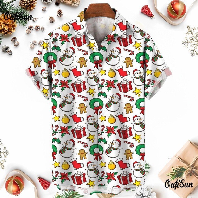2026 Christmas New Gingerbread Christmas Hawaiian Shirt Men's 3D Printed Short Sleeve Men's Clothing 2026 Christmas New Gingerbread Christmas Hawaiian Shirt Men's 3D Printed Short Sleeve Men's Clothing