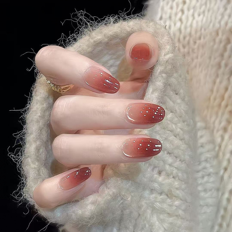 Dried Rose ~ Pure Handmade French Gentle Ancora Red Gradient Cat Eye Manicure Wearable Nails Autumn Whitening Ins