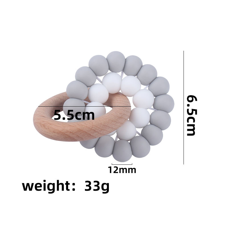 Amazon nuevo bebé suministros Beech anillo de juguete mordedor bebé ejercicio goma cuentas de silicona mordedor teether grinder
