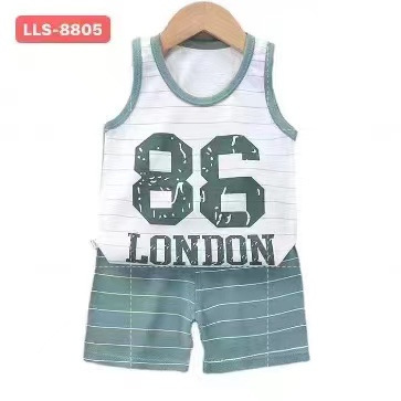 2025 Children's Summer Cotton T-shirt Han Style Sleeveless Set for Boys and Girls Cartoon Middle Children Trendy