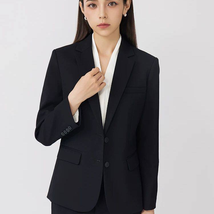 Bộ vest nữ cao cấp hai cúc ôm dáng không cần là, áo vest công sở sang trọng — áo khoác đơn màu đen, Áo khoác đơn màu xanh hải quân, Áo khoác xanh navy + quần thẳng, Áo khoác xanh navy + váy hông