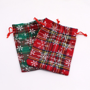 Wholesale Christmas Printed Snowflake Plaid Cotton Bag Candy Bag Jewelry Dustproof Storage Bag Drawstring Packaging Bag Apple Bag