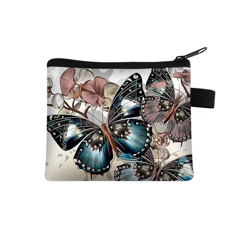 Nuevo monedero con estampado de mariposa para niños, bolso de tarjeta portátil para estudiantes, bolso de almacenamiento con llave de moneda, embrague de poliéster