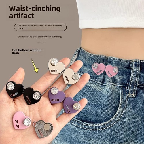 Waist-tightening buttons with love, no sewing, detachable pins, waistband can be changed to smaller tightening buttons, invisible adjustable hidden buttons