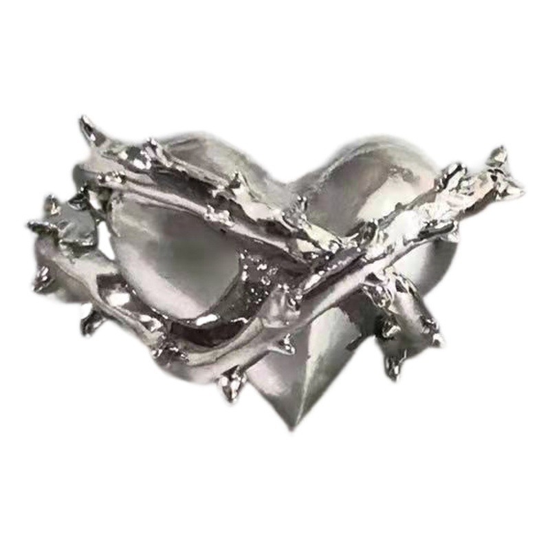 Thorn heart-shaped open couple ring locked heart metal Thorn heart-shaped irregular open ring bracelet