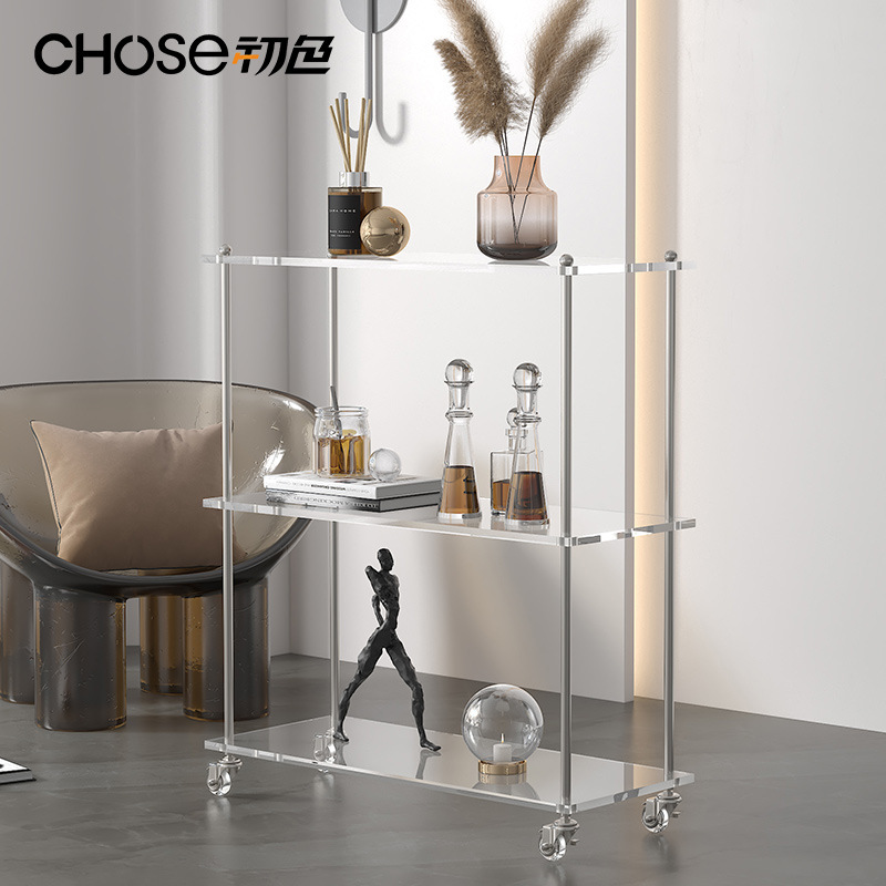 Carrito acrílico estilo ins, mesa lateral de la sala de estar, cocina extraíble, estante de almacenamiento para el hogar, estante de piso