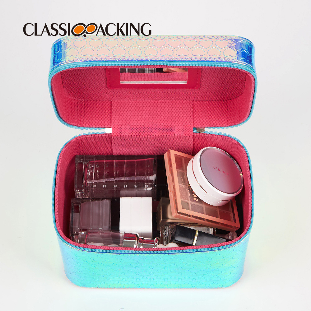 2023 bolsa de cosméticos de color mágico simple bolsa de almacenamiento de cosméticos portátil a prueba de agua bolso de gran capacidad con espejo