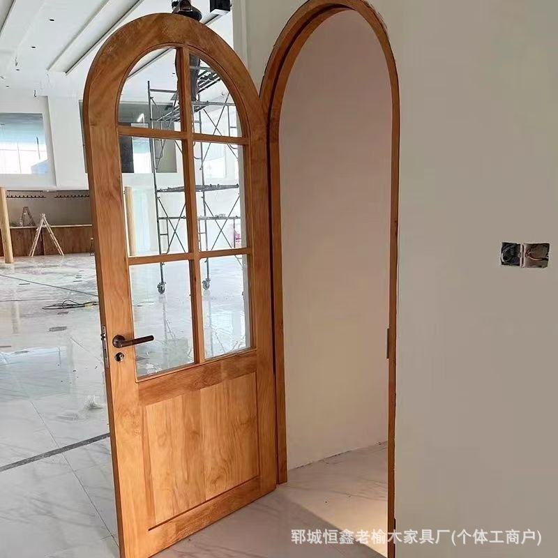 Old Elm Arch Door Indoor Door Cafe Milk Tea Shop Log Door French Sliding Door Retro Entry Door
