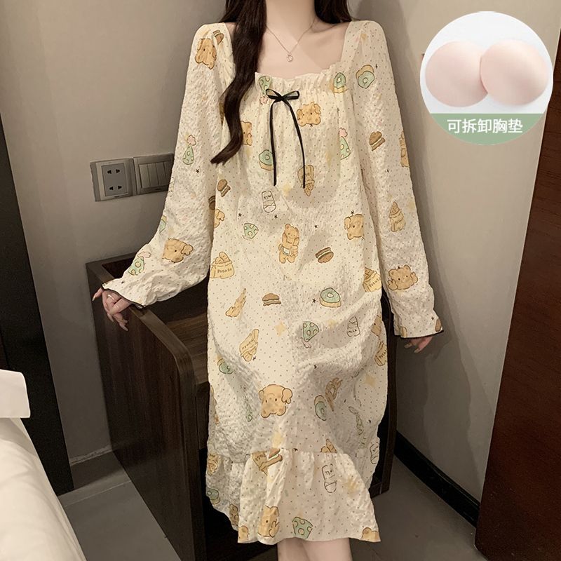 Venta al por mayor transfronteriza nube de algodón con almohadilla para el pecho Camisón largo de manga larga desmontable Otoño nuevo pijama niña dulce servicio a domicilio