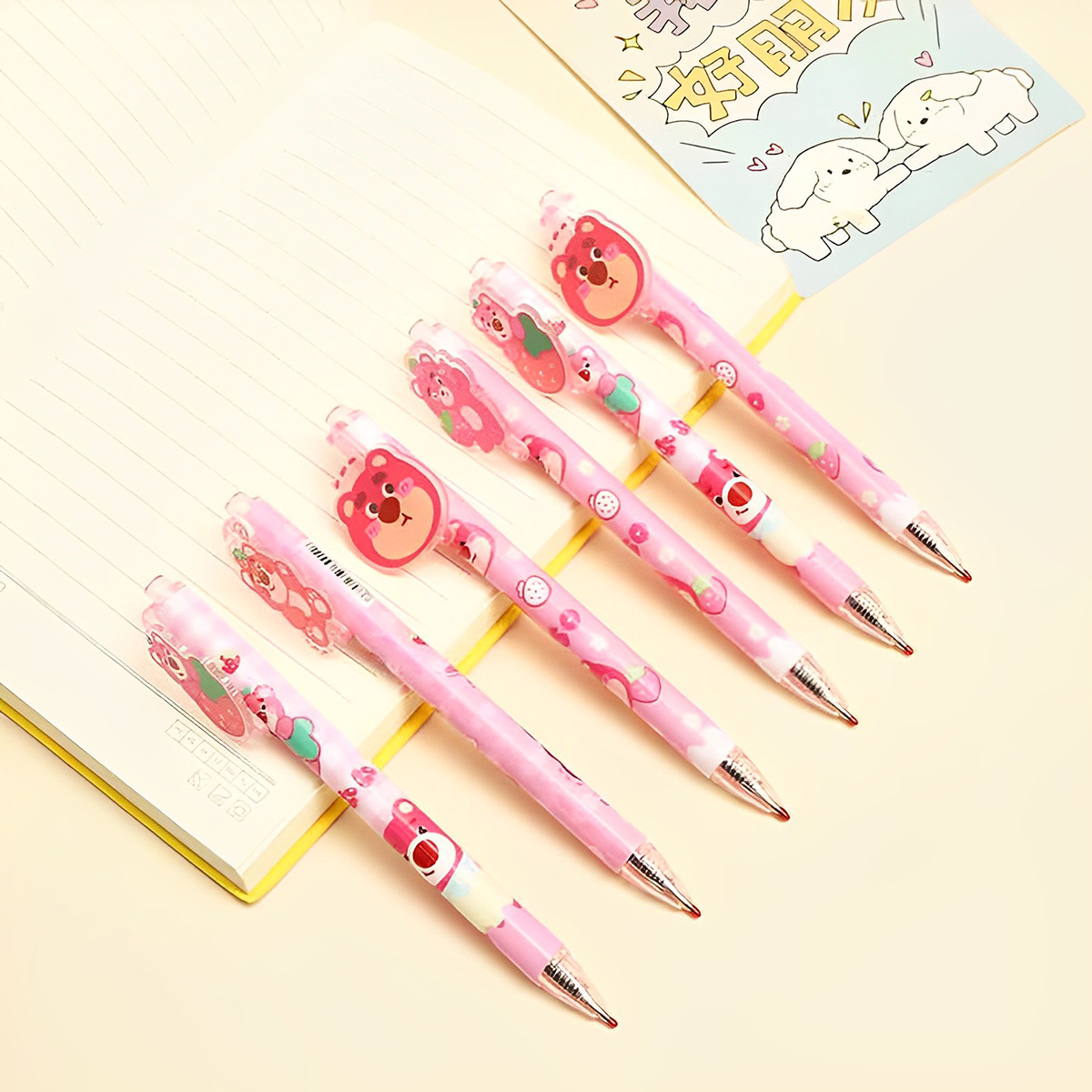 Parche de dibujos animados pulsar bolígrafo neutro fresas oso bolígrafo de exámenes de estudiantes de primaria fábrica de papelería al por mayor
