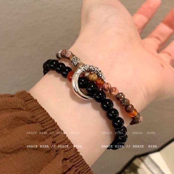 Chinese aesthetics! Guofeng Ping An Buckle Beaded Bracelet Women 2024 New Stone Bracelet Couple Trendy Chinese aesthetics! Guofeng Ping An Buckle Beaded Bracelet Women 2024 New Stone Bracelet Couple Trendy