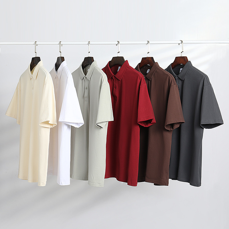 Summer Men's Cotton Lapel Short-sleeved Polo Shirt Men's 40 Double Yarn Solid Color Loose Casual Plain Led T-shirt