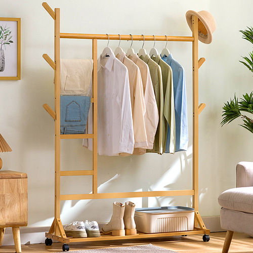 Simple coat rack, creative floor-to-ceiling clothes rack, children's clothes rack, solid wooden clothes rack, hat rack for living room and bedroom