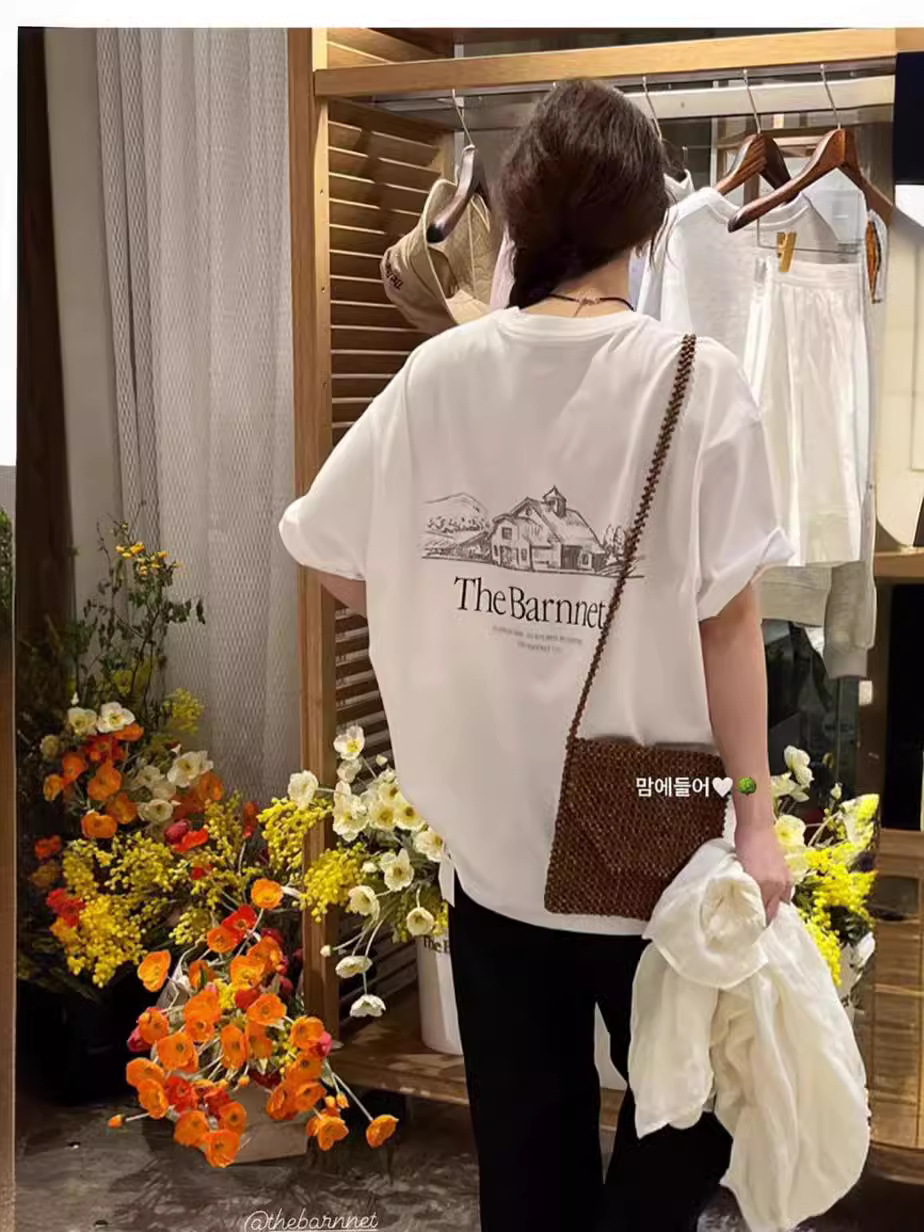 在庫あり~ 韓国東大門八奶t プリント入りゆったり純綿ラウンドネック半袖Tシャツ(女性用)