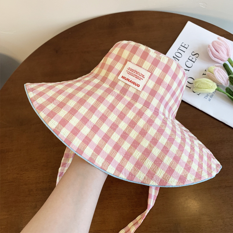 Sombrero de pescador con bordes anchos a cuadrillas coreanas, sombrero de verano, sombrero de bisel grande, sombrero de sombrero solar pequeño, sombrero de copa