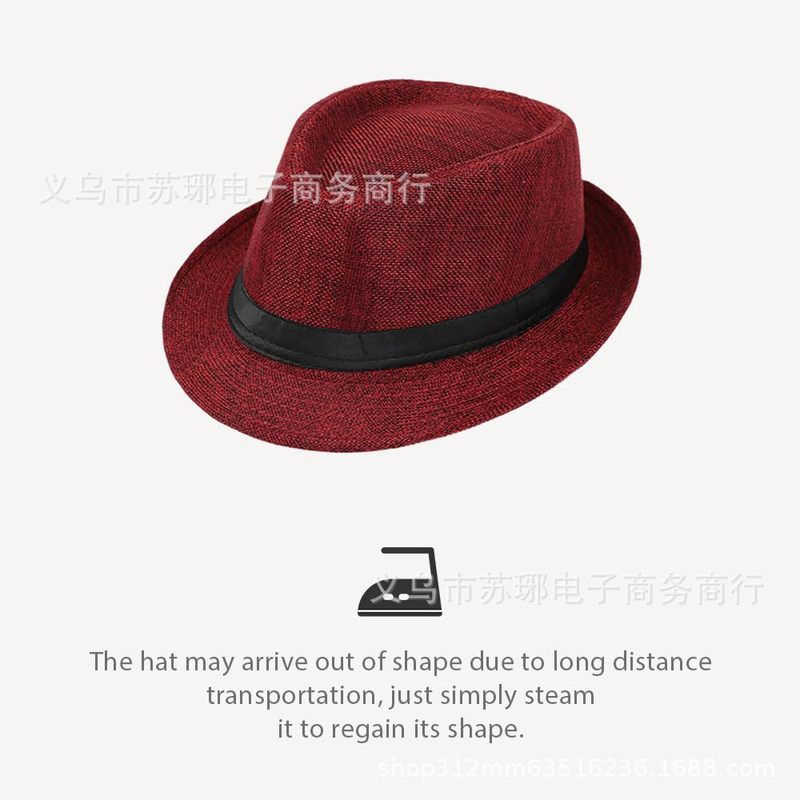 爵士帽英伦风亚麻纯色礼帽中男士女士卷边情侣款遮阳帽|undefined