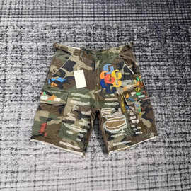欧美跨境春夏高街刺绣gallerydept牛仔裤子潮人街头时尚破洞短裤