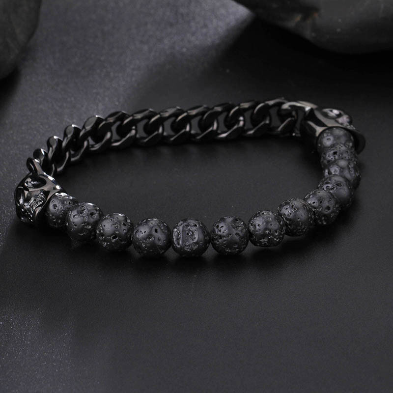 Hip Hop Retro Cráneo Piedra Natural Acero Titanio Chapados en oro de 18k Hombres Pulsera display picture 7