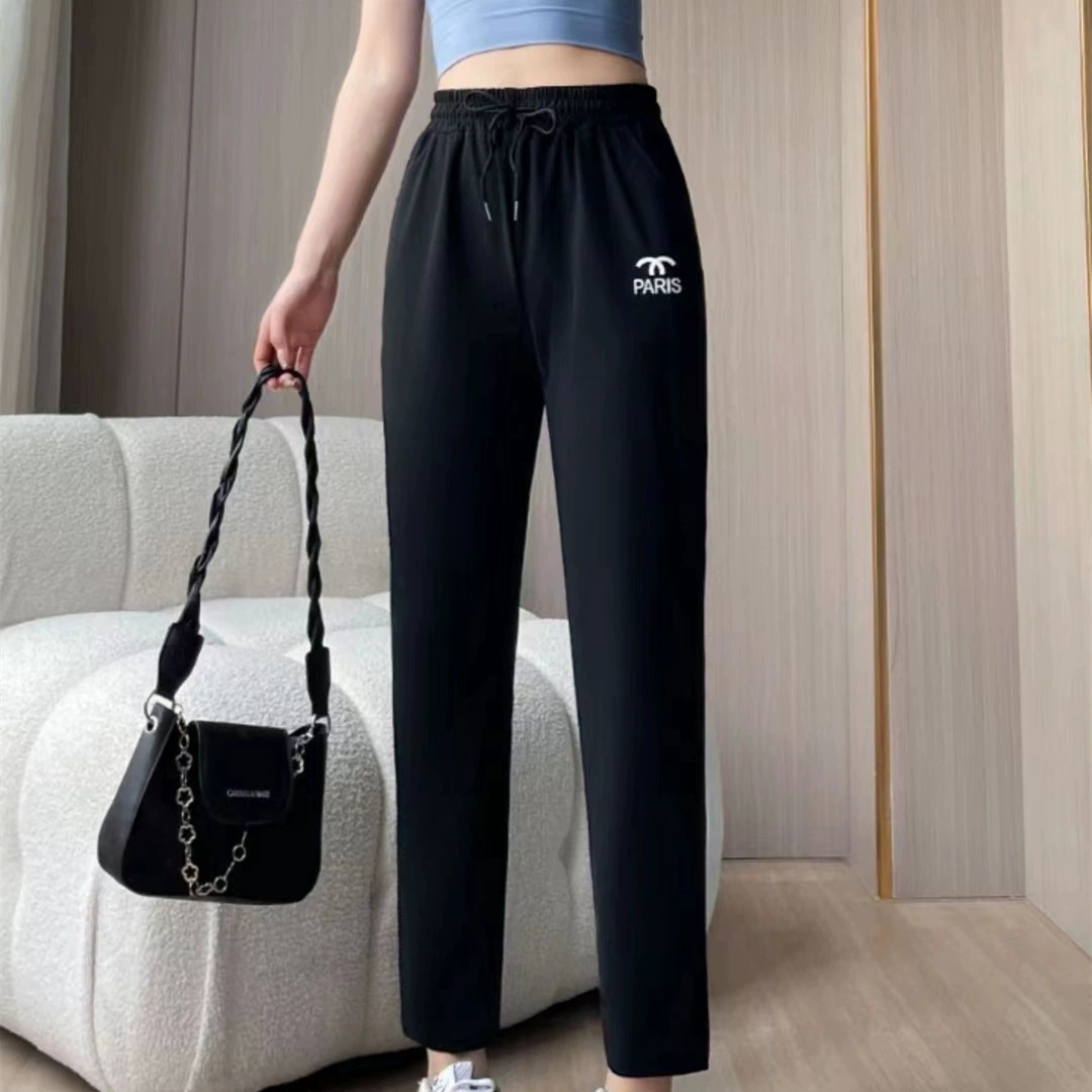 Летние свободные прямые брюки новые тонкие высокие талии и вертикальные женские брюки