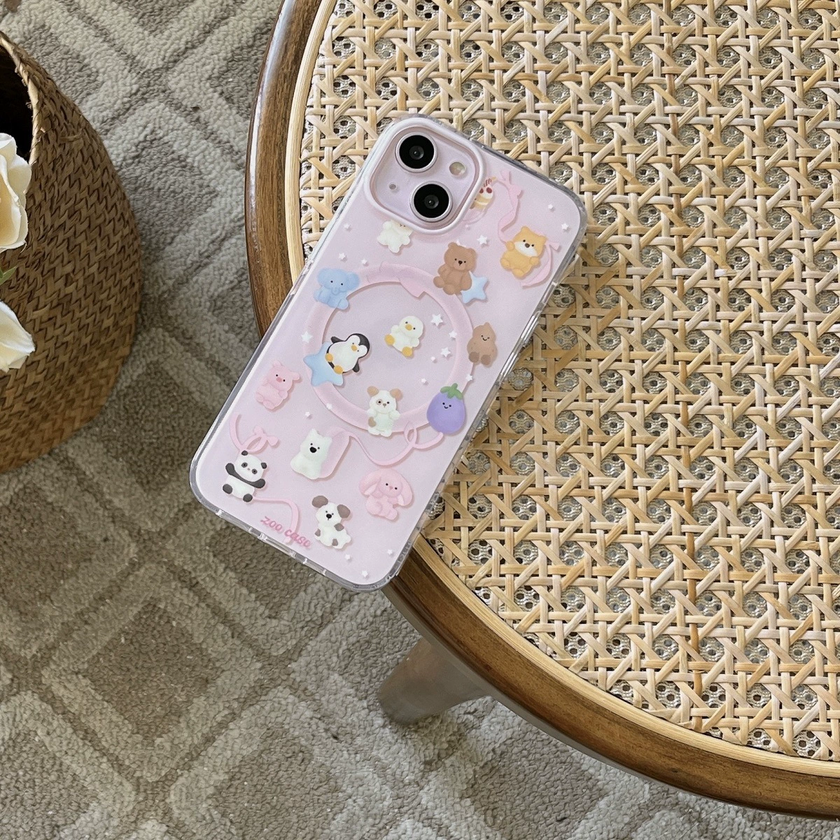 Apple, милый фундамент с животными, совместная трубка, iPhone15, чехол для телефона, двойной слой iPhone15 Pro, японский и корейский, 16 шт