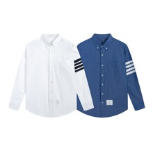 欧美高品质男女秋款TB四条杠牛津纺单袖白色长袖衬衫平替跨境欧货