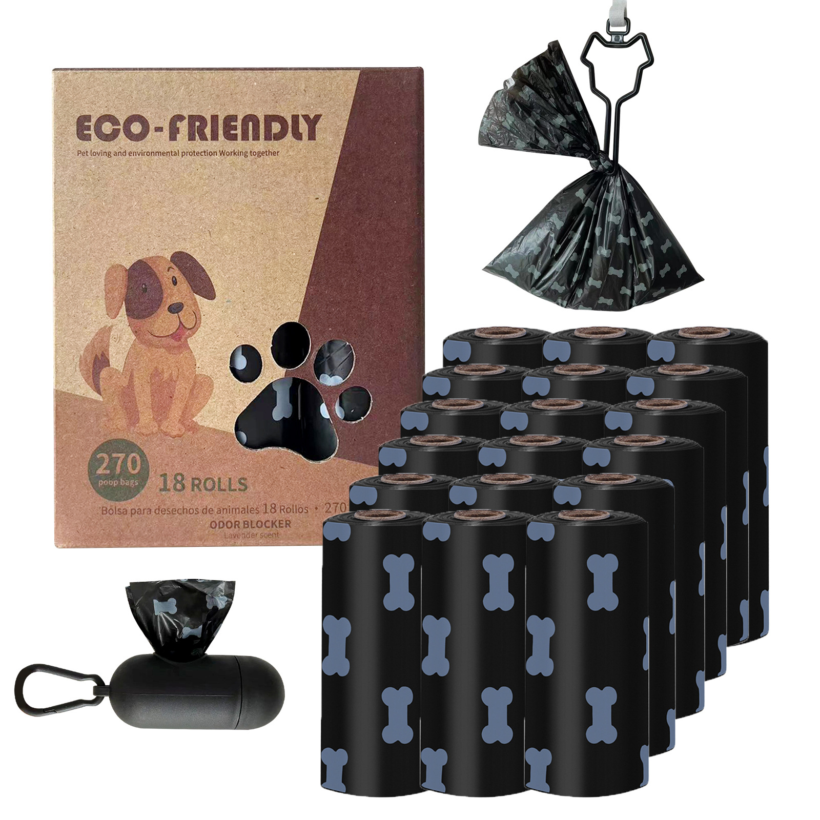 Transfronterizo en stock al por mayor 1,5 Bolsa de basura para mascotas de seda en caja bolsa de caca EPI bolsa de caca degradable bolsa de caca