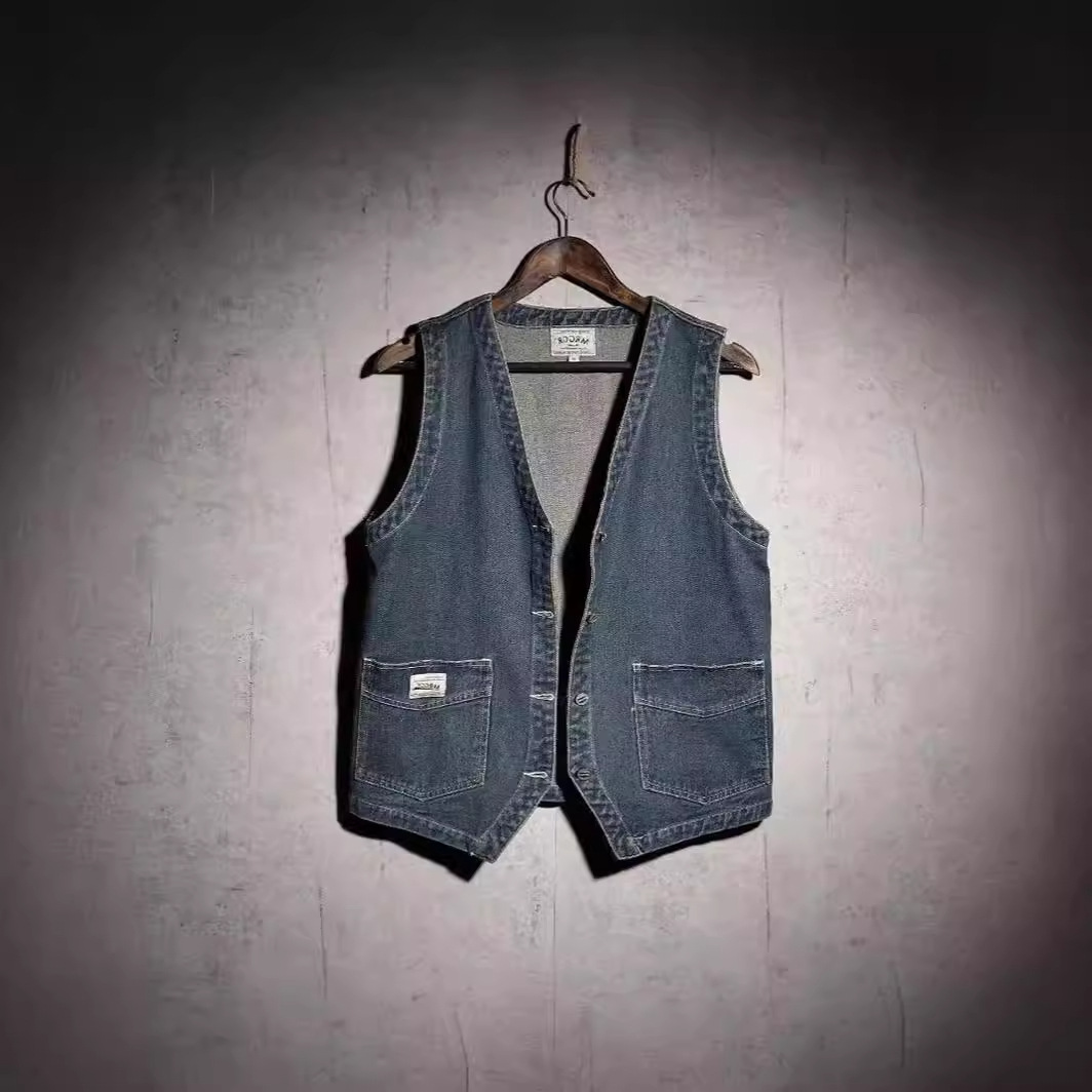Spring/Summer Men's Denim Vest, Loose Fit, Workwear Pockets, Retro Distressed Style, Couple/Boyfriend Style Casual Jacket, Trendy
