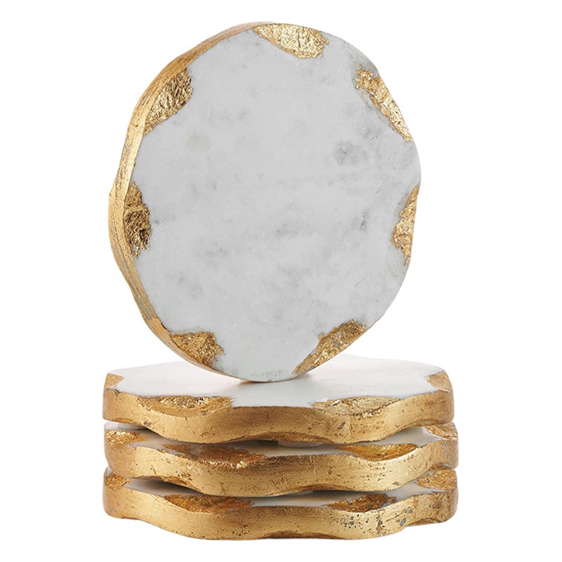 Nordic ins nuevo mármol natural golden edge coaster al por mayor posavasos café antideslizante aislamiento térmico joyería estera de mesa