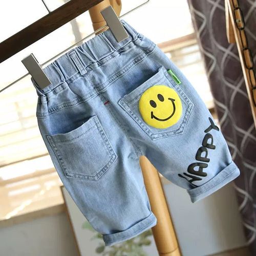 【】New summer children's shorts denim mid-pants hot sale cute dinosaur summer style boys denim quarter pants