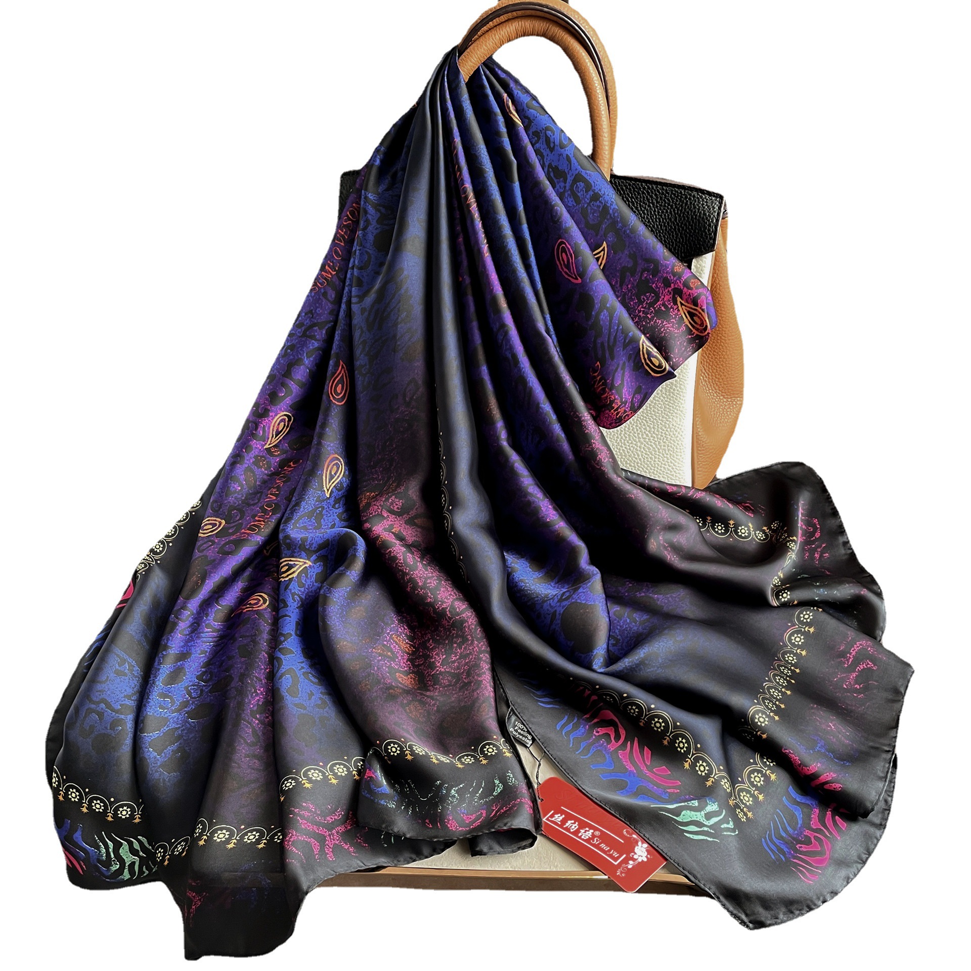 Primavera y verano nuevo Li Jin satén largo bufanda grande al aire libre de doble uso chal Toalla de playa moda leopardo estampado bufanda de seda artificial