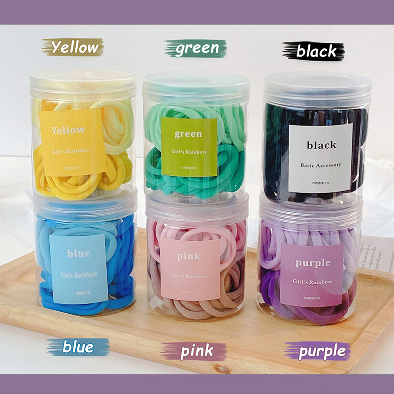 50 piezas enlatadas de color caramelo diadema gradiente pequeña banda de goma corbata de pelo femenino banda de goma cubierta de cuero de alta elasticidad banda de pelo de color