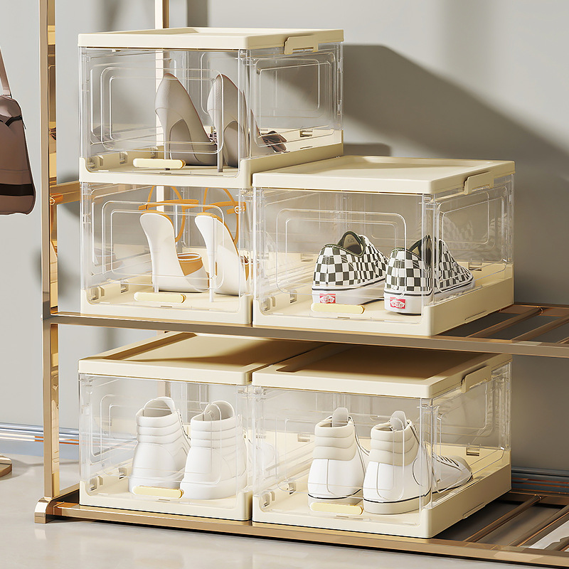 Caja de zapatos plegable de acrílico transparente transfronteriza, caja de almacenamiento de acabado a mano para el hogar, vitrina a prueba de polvo de almacenamiento de calzado deportivo