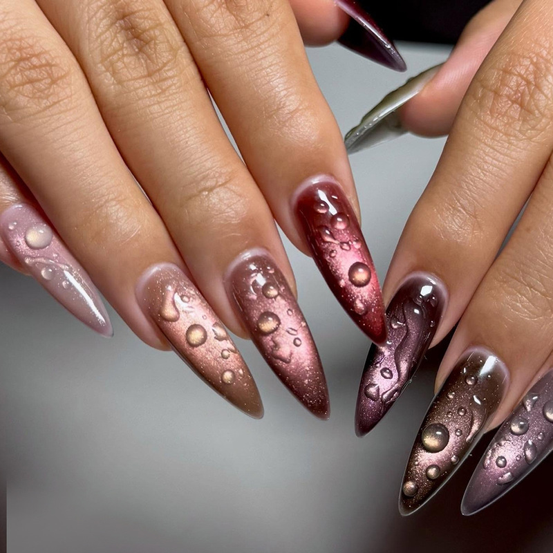 30 Pieces of Almond-Shaped Cat-Eye Gradient Sweet 3D Gel Three-Dimensional High-End Wearable Nails, Fake Nails, Nail Art, Wholesale in Stock
