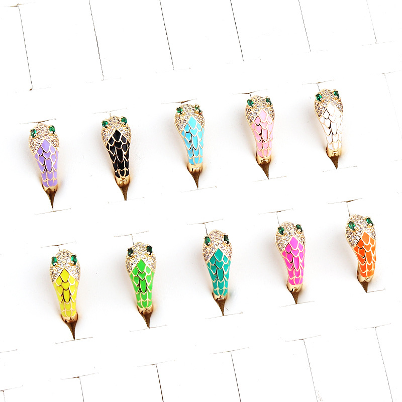 Fashion Snake Copper Hoop Earrings Enamel Zircon Copper Earrings