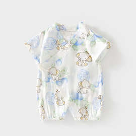 婴儿夏季短袖连体衣宝宝夏款超薄纱布纯棉哈衣儿童空调服新生爬服