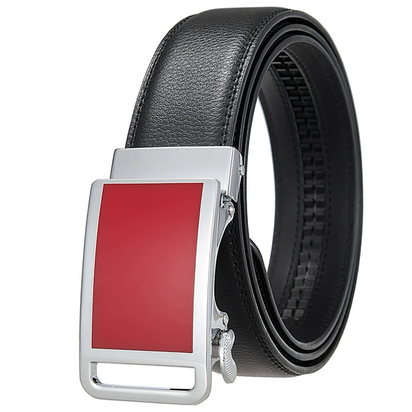 Rubberized red/chrome buckle+118 pattern black belt
