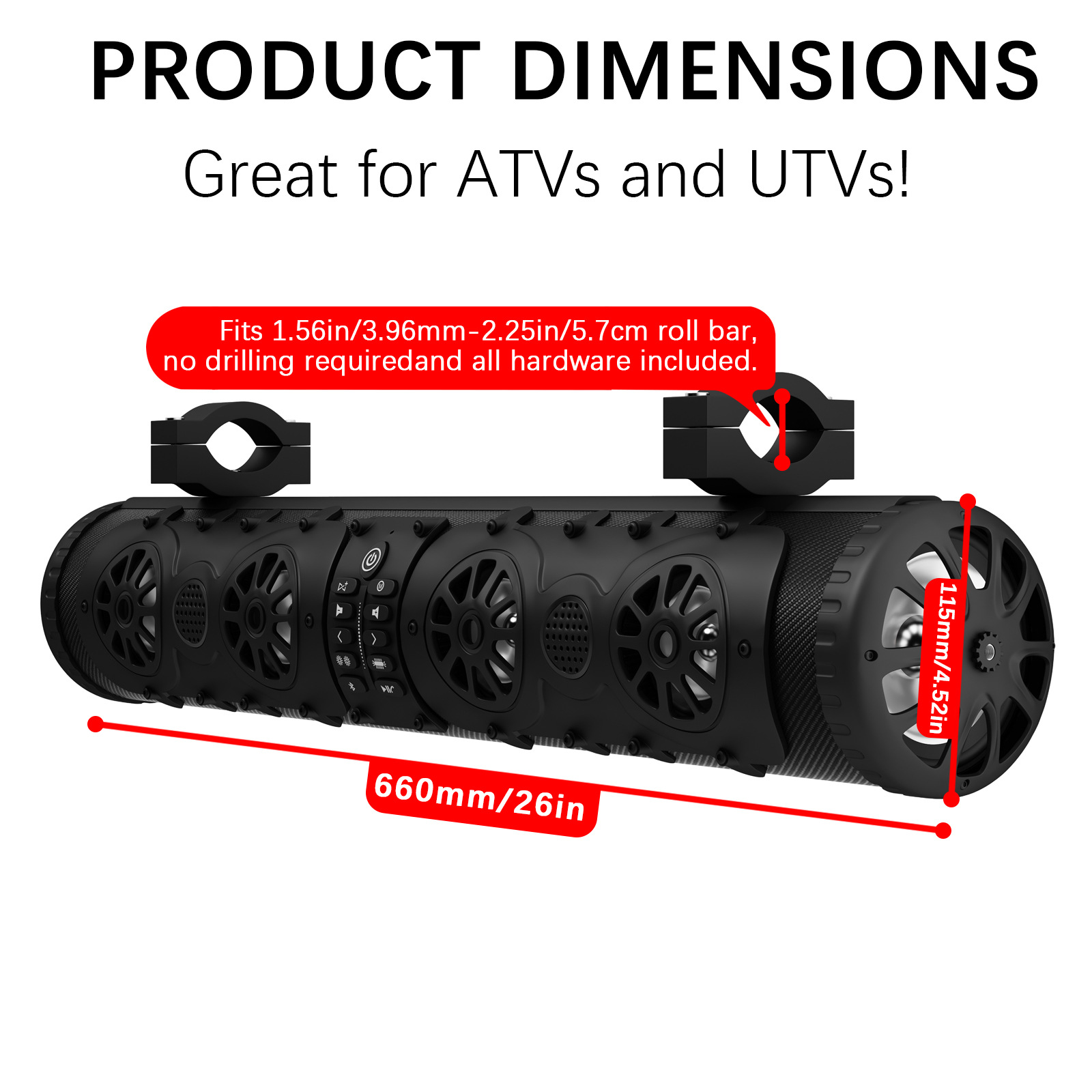 27inch Utv Golf Cart Atv Beach Vehicle Soundbar Bluetooth Speaker with USB and Aux Led