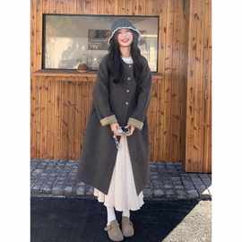 简约风韩版圆领双面呢大衣外套女2025秋冬新款气质保暖羊毛长大衣