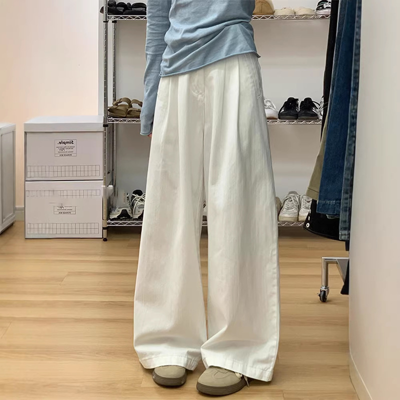 Pleated High-Waisted Loose Denim Wide-Leg Pants for Women, Straight-Leg Jeans, Wide-Leg Pants for Women, Slimming and Drapey Floor-Length Pants for Women