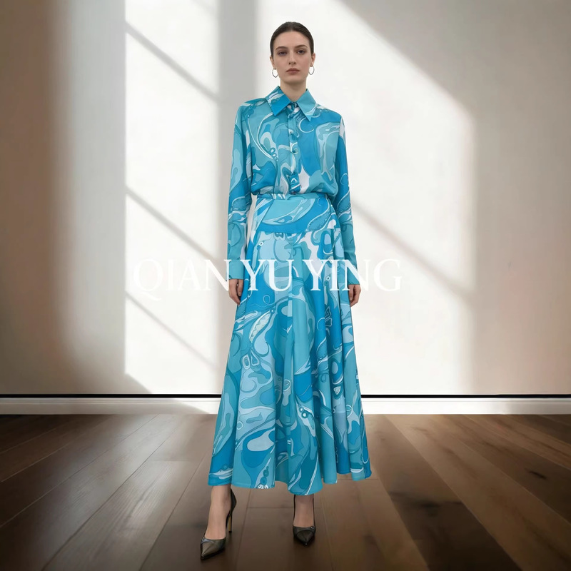 Fashionable New Designer Brand Printed Long Dress Two-Piece Set Cross-Border Foreign Trade Independent Station Style Vacation Style