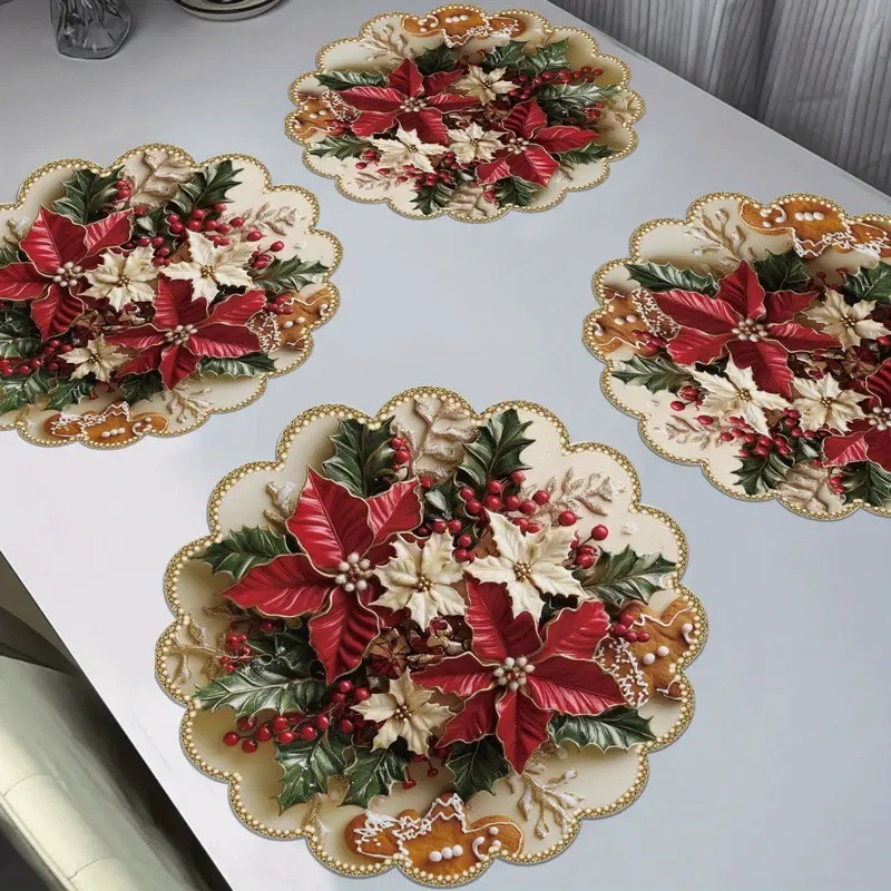 temu热销圣诞节餐垫波浪边花边亚麻印刷餐垫支持来图定 制|undefined