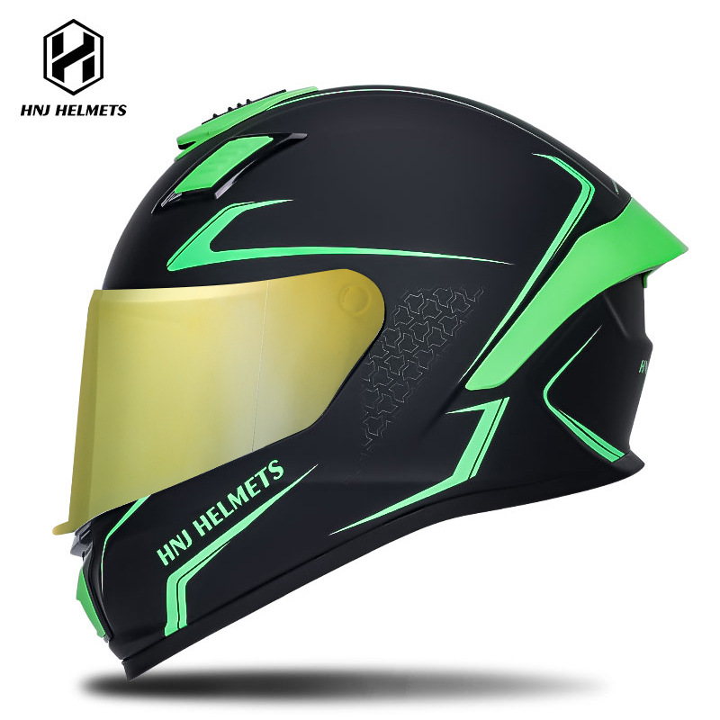 Universal – Motosiklet kaskı (dəbilqə) Helmet Full Helmet - 607-black-green-transparent-visor-gold-plated-visor-s