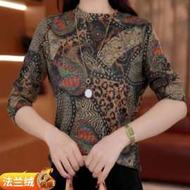 代发妈妈装2025秋冬新款印花时尚打底衫大码女装圆领百搭长袖T恤