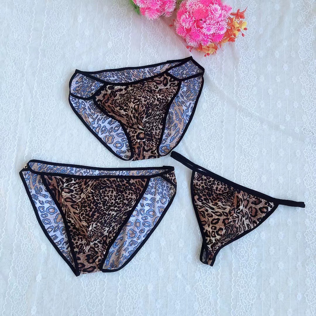Trendy Fashion Men's Sexy Leopard Print Sexy Pocket Briefs Low Waist U-convex Panties 3 Piece Set