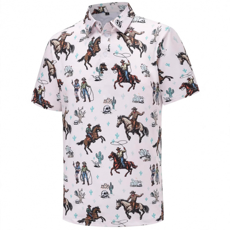 2025 Cross-Border Export Men's Polo Shirt Golf T-Shirt Gradient 3D Digital Printing Plaid Street Short Sleeves