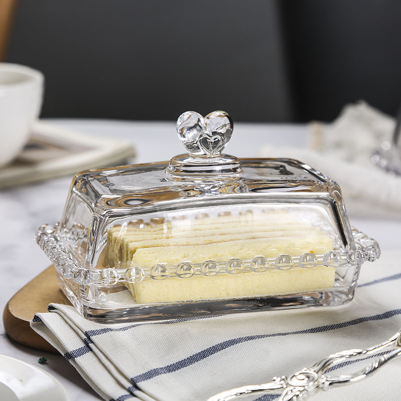 5ZV7批發玻璃愛心甜品盤家用帶蓋托盤水果盤麵包試吃盤透明甜品罩